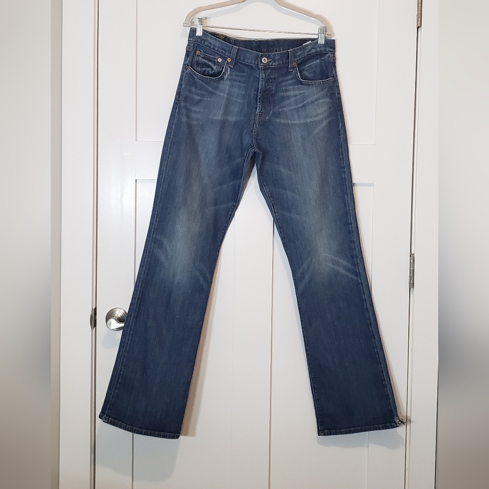 Lucky Brand Jeans Mens 36X34 Slim Bootleg Stretch Button Fly Lightly Distressed